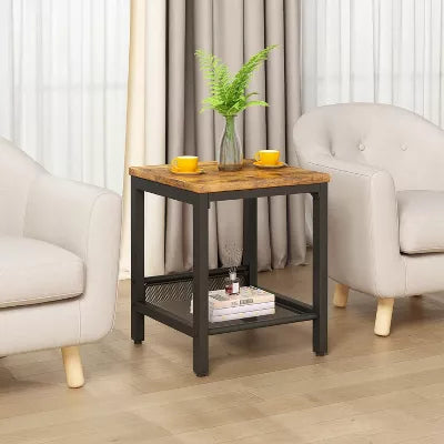 Hooseng 3 Pieces Living Room Coffee Table Set, Industrial Coffee Table with 2 Square End Side Tables for Apartment, Office, Rustic Brown