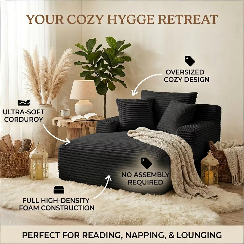 Modern Corduroy Oversized Chaise Lounge Chair - Comfy Indoor Sleeper Sofa for Living Room & Office - No Assembly Required - Upholstered Lounge Couch
