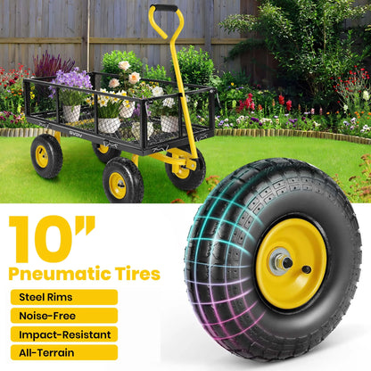 GVDV Heavy Duty Steel Garden Cart with Liner, 660lbs Capacity, 3 Cu ft, 10 All-Terrain Wheels, Black/Yellow – Durable Utility Cart for Yard Work, Hauling, and Outdoor Use