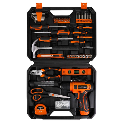 TOPHDY Tool Set with 8V Cordless Drill ,139 piece Tool Set Driver Toolbox Storage Case , Professional House Repair Driver Set