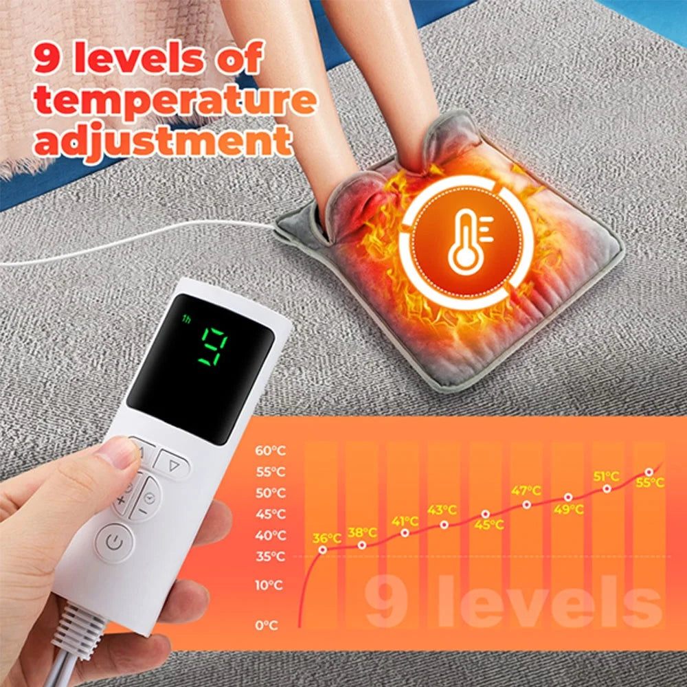 Electric Heated Foot Warmers for Men and Women, Double Sided Electric Foot Warmer, Foot Heating Pad with 9 Temperature & 4 Timer Settings, Fast Heating Technology for Office, Home, Machine Washable
