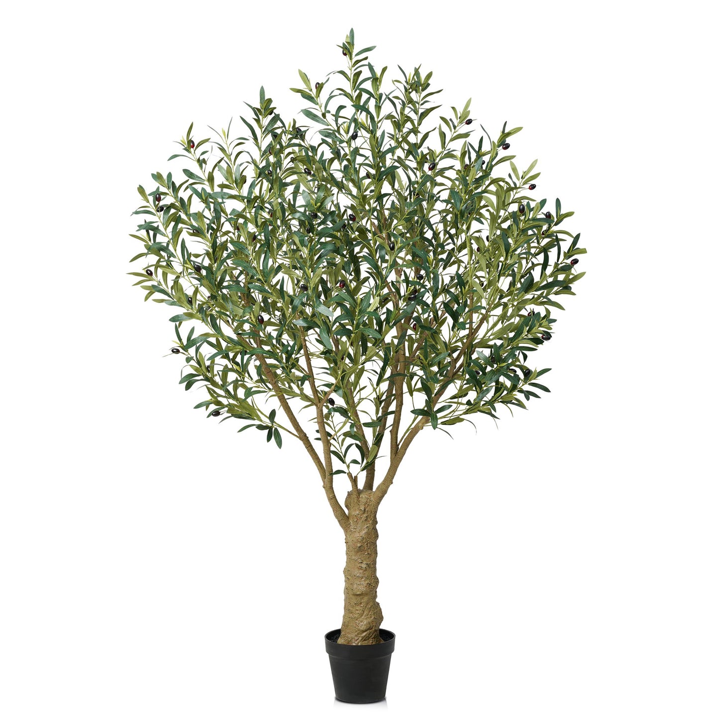 DR.Planzen Artificial Olive Tree, 6FT Tall Silk Faux Olive Tree with Massive Trunk Base, UV Resistant Black Plastic Potted Plant for Home Office Decor