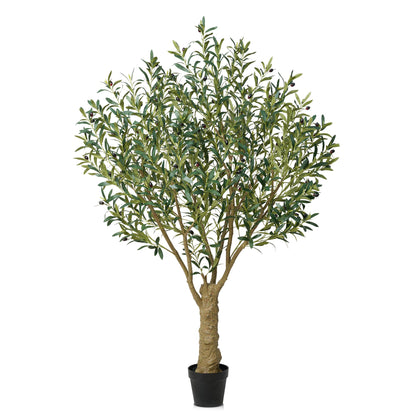 DR.Planzen Artificial Olive Tree, 6FT Tall Silk Faux Olive Tree with Massive Trunk Base, UV Resistant Black Plastic Potted Plant for Home Office Decor