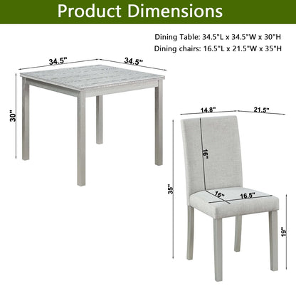 PORKISS Dining Table Set for 4, Dining Room Set with 1 Square Table 4 Upholstered Chairs, Gray