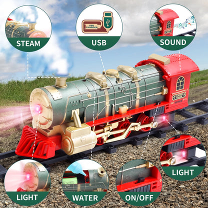 JoyStone Electric Train Set Toys for Boys with Smokes, Lights & Sound, Tracks, Toddler Model Train Set with Steam Locomotive Engine & Cargo Cars and Tracks, Christmas Toy Train for Kids