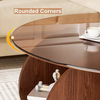 Dolonm 2-Tier Round Coffee table with Glass Top,31.5" Round Coffee Tables for Small Spaces,Wooden Frame with storage for Living Room