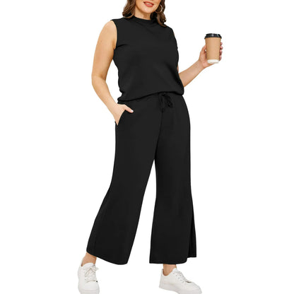 UVN Outfit Sets for Women Summer Sleeveless Tops And Pants Sweatsuits Casual 2 Piece Tracksuit Lounge Set