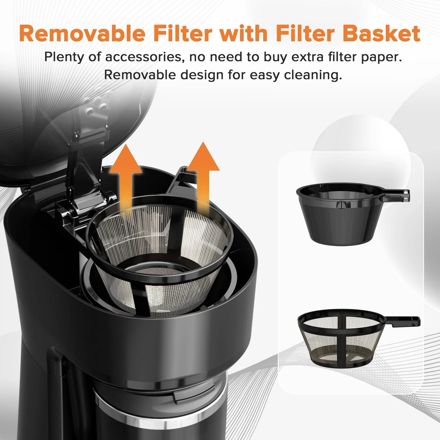 Moifoi Mini Single Serve Coffee Maker, Portable Coffee Maker with 14Oz Thermal Travel Mug, Reusable Filter, Black