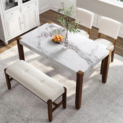 Churanty 3 Piece Modern Rubberwood Space Saving Dining Table with Chair & Bench Off-White