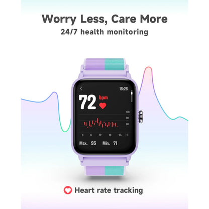 BIGGERFIVE Smart Watch for Kids, Fitness Tracker Pedometer for Girls Boys Ages 5-14, Heart Rate, 5ATM Waterproof, Sleep Monitor, Alarm Clock, Calorie Step Counter, Puzzle Games, Nylon Band, Lilac