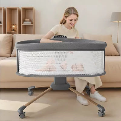 BabyBond Baby Rocking Bassinet with Breathable Mesh& Mosquito Net, Baby Bedside Sleeper with Calming Motion, 3 Adjustable Height for Infants