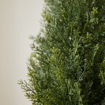DR.Planzen Artificial Cedar Tree 4 ft Outdoor with Tall White Planter, Artificial Topiary Cedar Plants Fake Tree UV Rated Potted Plants for Porch Decor Faux Pine Tree for Perfect Housewarming Gift