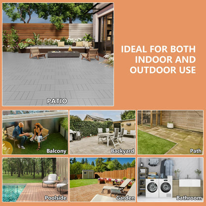 TrumanPick 72 PCS Deck Tiles Patio Pavers Interlocking Flooring Tiles 12"W x 12"L Waterproof Outdoor Flooring for Patio Garden Balcony Backyard All Weather Use, Mid Gray