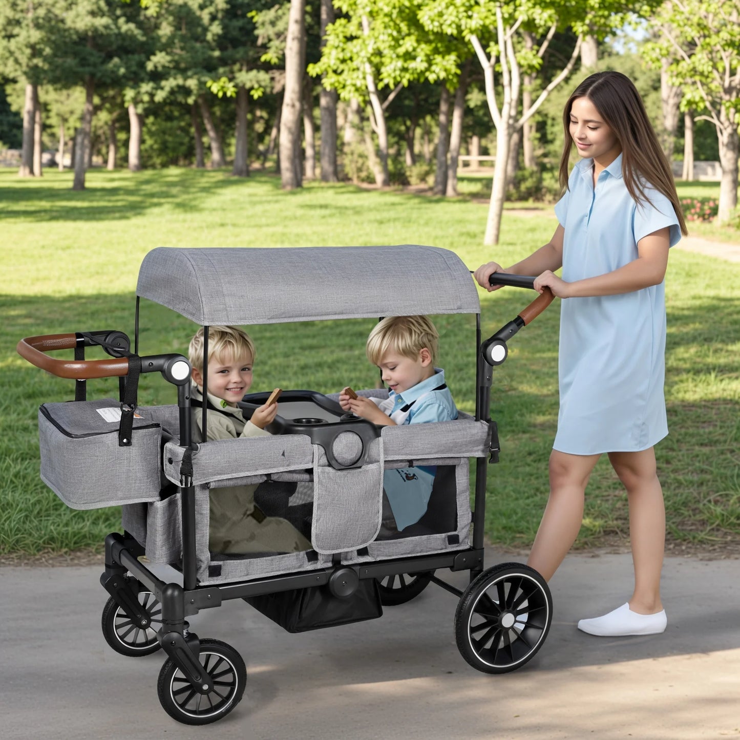 AILEEKISS Wagon Stroller for 2 Toddler 6 Months+, Collapsible Stroller Wagon with Canopy, Dark Grey