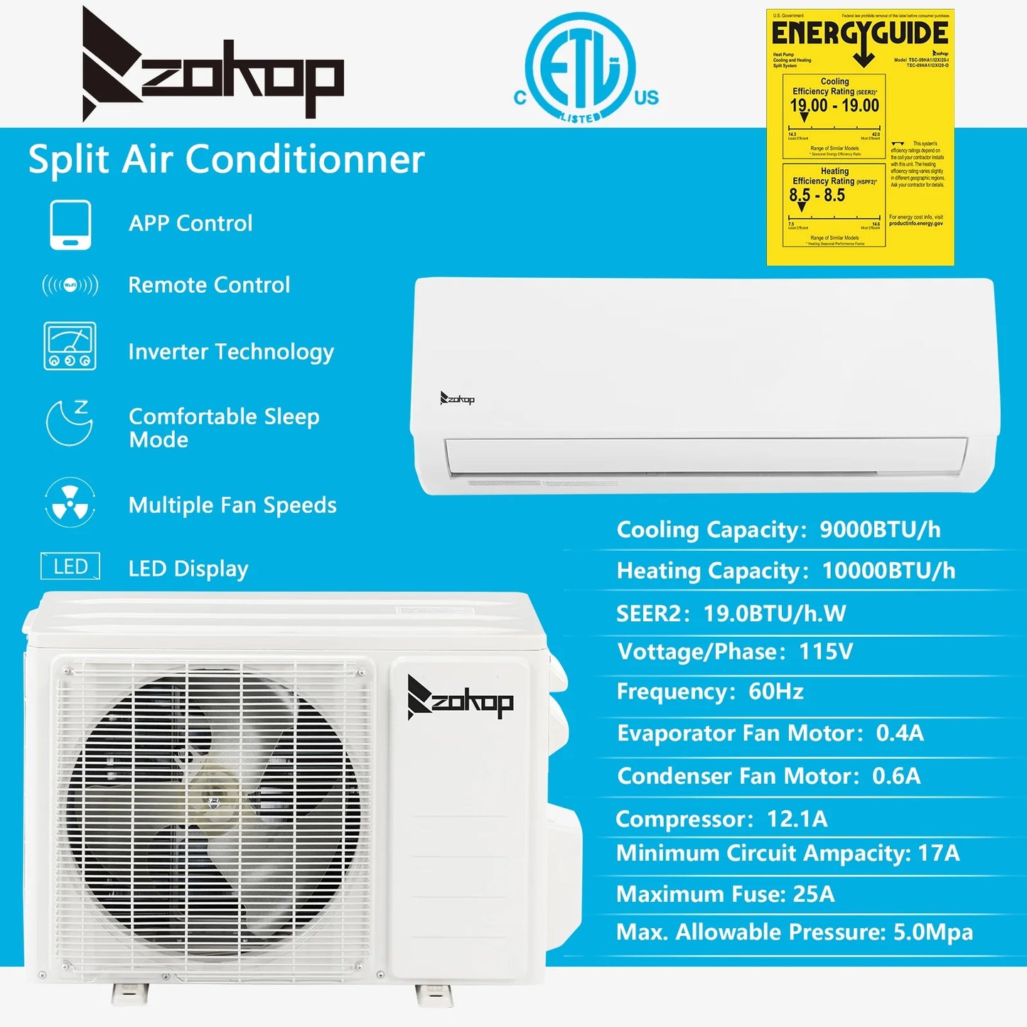 Ktaxon 24,000 BTU Single Zone Universal Floor/Ceiling Ductless Mini-Split System