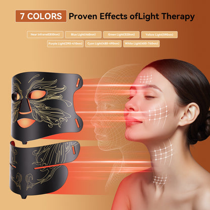 SMALLRT Red Light Therapy for Face, 7 Modes LED Face Mask & Neck Mask Light Therapy At Home, Black