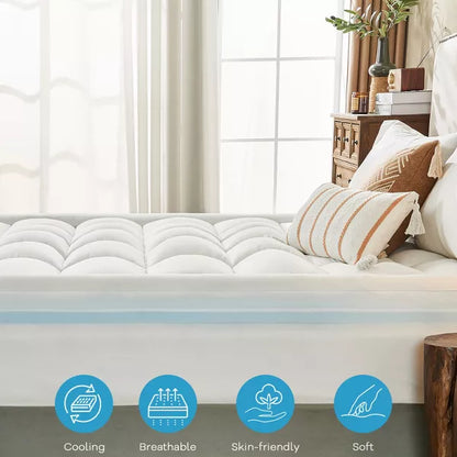 Inhand Queen Size Dual Layer 4" Memory Foam Mattress Topper, 2" Gel Memory Foam and 2" White Cooling Pillow Top Mattress Pad Cover for Back Pain