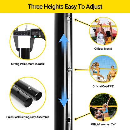 JASCOPRO Volleyball Net System Set for Backyard, 32*8 Feets, Three Heights Adjustable