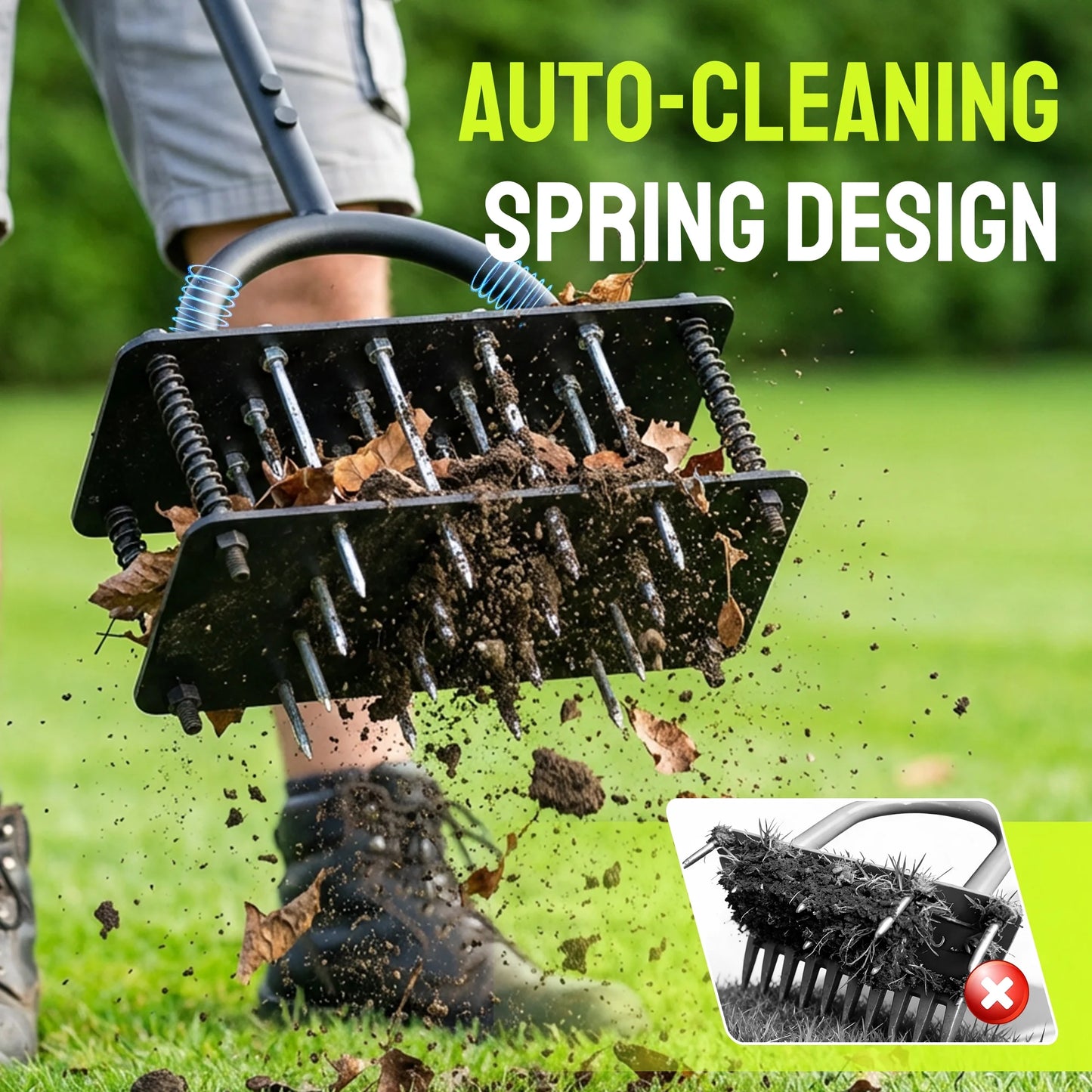 Steelite Lawn Aerator Tool,Grass Aerator with 16 Steel Spikes, Auto-Cleaning Spring Design,Manual Grass Aerators for Lawn, Yard, Garden Soil Loosening & Aeration