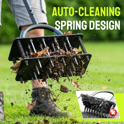 Steelite Lawn Aerator Tool,Grass Aerator with 16 Steel Spikes, Auto-Cleaning Spring Design,Manual Grass Aerators for Lawn, Yard, Garden Soil Loosening & Aeration