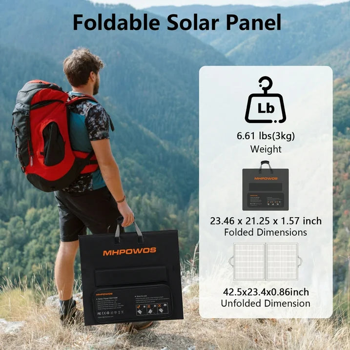MHPOWOS 110W Portable Solar Panel, Solar Charger IP67 Waterproof Foldable Solar Panel kit with 20V Output, 23.5% Efficiency Module for Outdoor Camping, Portable Power Station, Laptops, Motorhome, RV