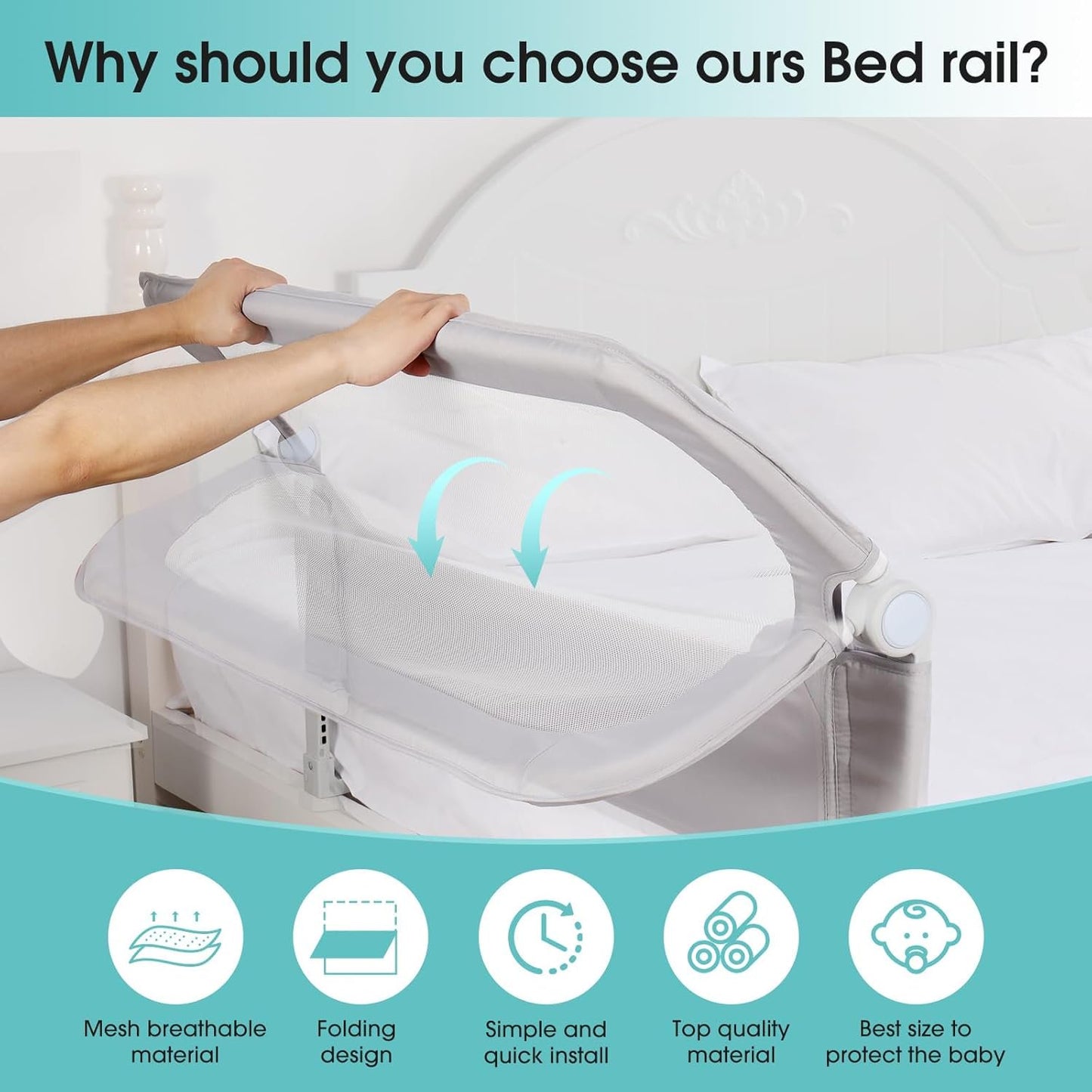 Baby Safety Rails Height Adjustable Bed Guardrail for Toddlers Single Piece