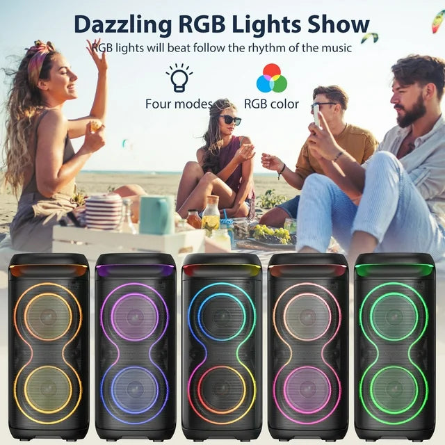 FanFun Large Bluetooth Speaker, Portable Party Speaker with DJ Lights, Remote Control, Double Subwoofer Wireless