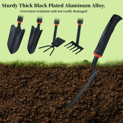 Goobetter 4-Piece Aluminum Alloy Garden Tool Set - Heavy Duty Black Coated Kit for Indoor/Outdoor Planting & Weeding