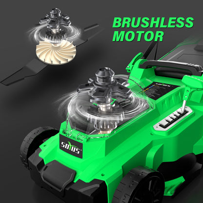SOYUS Electric Lawn Mower Cordless, 15 Inch 40V Battery Powered Lawn Mower with Brushless Motor, 6 Position Height, includes 2x4.0Ah Batteries and Dual Port Charger