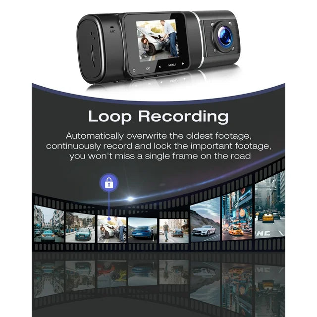 TOGUARD Dual Dash Cam Front and Inside 1080P Dashcam for Cars with 64GB SD Card IR Night Vision Car Camera for Taxi Vehicle Accident Lock Parking Monitor