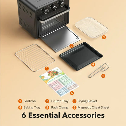 TaoTronics Air Fryer, 1700W 14.8 Quart, 5 in 1 Toaster Oven Countertop, Oil-Less Cooking, Stainless Steel, Black