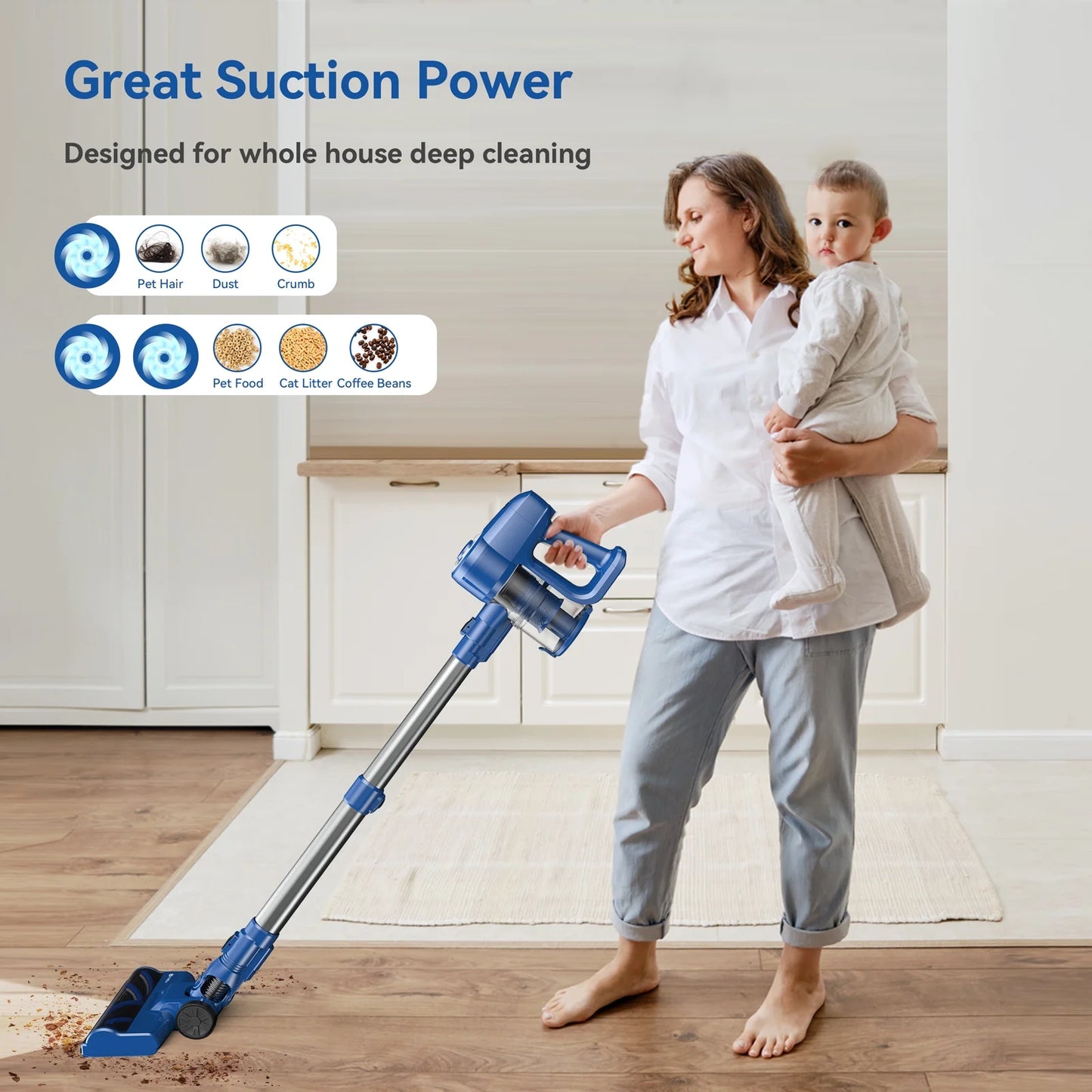 UMLo Cordless Vacuum Cleaner, 6-in-1 Lightweight Stick Vacuum for Hard Floor Carpet Pet Hair N3S Light Blue