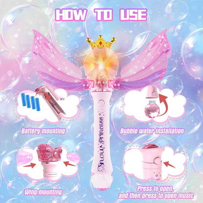 JUGAAD LIFE Princess Bubble Wands Toys for Girls 3 6 Years Old, Automatic Bubble Machine Makers, with LED Light & Music, Outdoor Party Birthday Gift Toys for Toddlers Kids