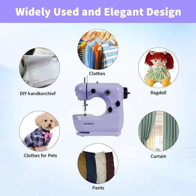 HOMWOO Mini Sewing Machine for Beginner, Dual Speed Portable Machine with Extension Table, Light, Sewing Kit for Household, Travel