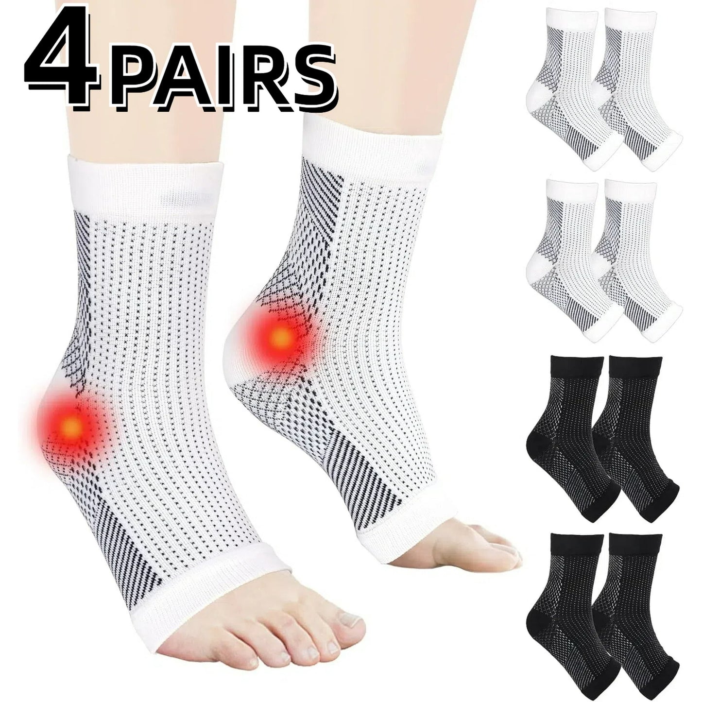 4 Pairs Pain Relieving Ankle Compression Socks for Men and Women, Ankle Brace Socks