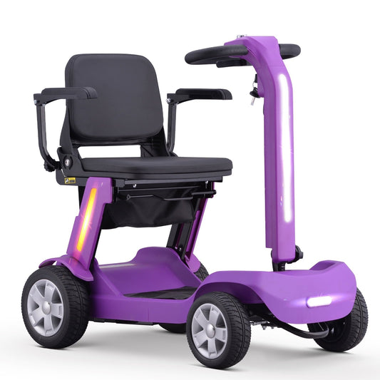 4 Wheels Mobility Scooter for Adults  Senior, Foldable Lightweight Powered Device for Travel, with LED Strip Light, Storage Bag, Charger Included, No Assemble Required (Purple)