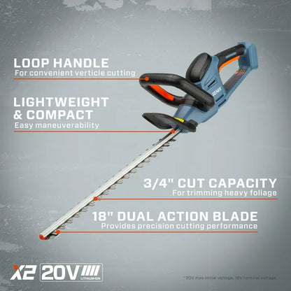 SENIX 20 Volt Max 18 Inch Cordless Hedge Trimmer, Double Sided Dual Action Blades, 3/4  Cutting Capacity (Battery and Charger Included) HTX2 M