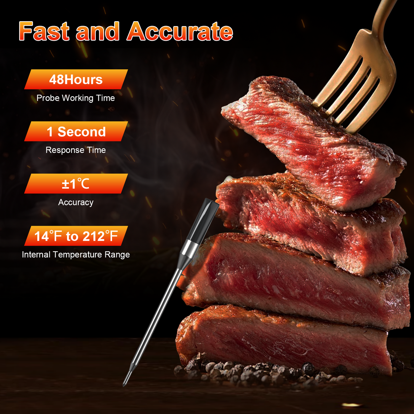 Long Range Wireless Meat Thermometer, Bluetooth Meat Thermometer for Turkey Beef Lamb, Smart Meat Thermometer for BBQ, Oven, Grill, Kitchen, Smoker, Rotisserie