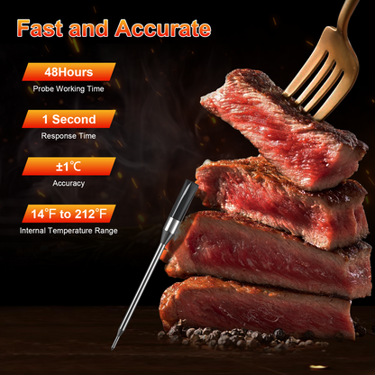 Long Range Wireless Meat Thermometer, Bluetooth Meat Thermometer for Turkey Beef Lamb, Smart Meat Thermometer for BBQ, Oven, Grill, Kitchen, Smoker, Rotisserie