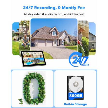 Toguard SC49 10CH Wired Security Camera System Outdoor with 500G Hard Drive, 2K 10.1" LCD NVR Monitor, 4pcs 2K/2MP+2PM PTZ Dual Lens Linkage Security Surveillance Cameras, Wireless WiFi Sigal