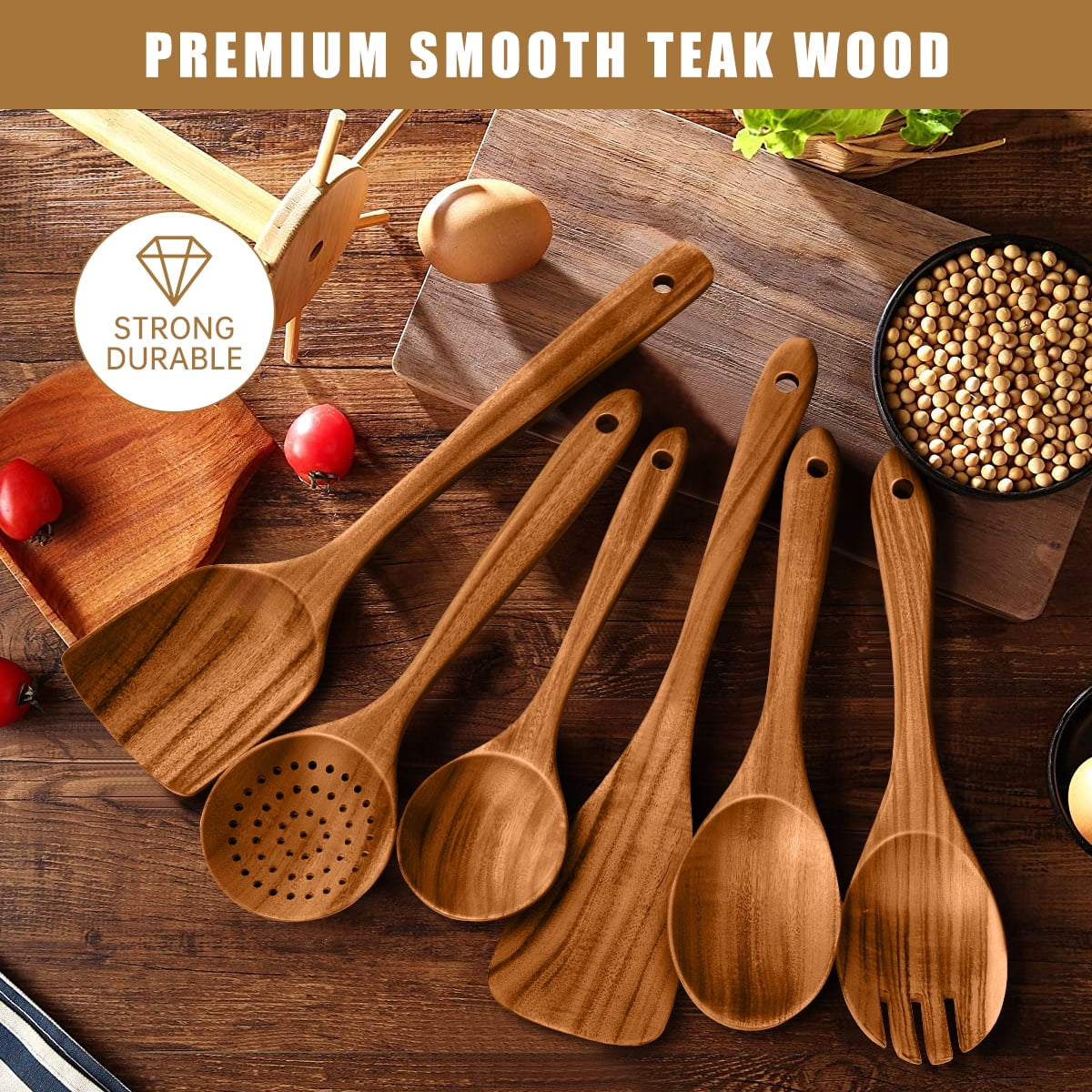 Wooden Spoons for Cooking, 9 PCS Teak Wood Cooking Utensil Set