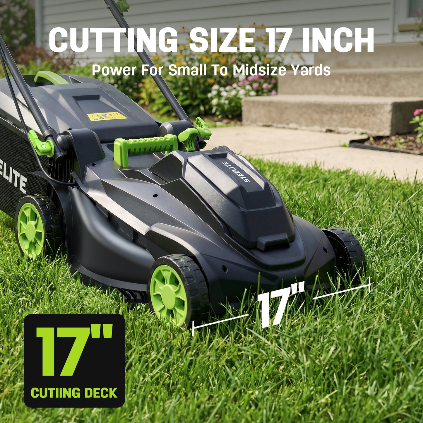 Steelite 17" Cordless Lawn Mower, 2x21V Battery Powered Walk-Behind Push Mowers,Electric Lawn Mowers with Brushless Motor, 2-in-1 Mulching & Bagging,6 Heights Adjustment, 2*4.0Ah Battery Included