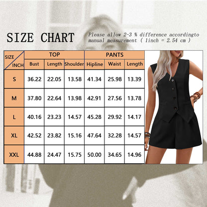 SHIBEVER Lounge Sets for Women Black Summer Casual Sleeveless 2pcs Sets Womens V Neck Dressy Vest Waistcoat with Pockets and Shorts Outfits Loungewear XL