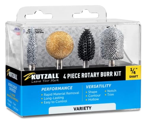 3-Piece Rotary Burr Kit - 1?4 Shaft, Fine - Wood Carving Bits for Bosch, DeWalt, Milwaukee Tools - Structured Tungsten Carbide