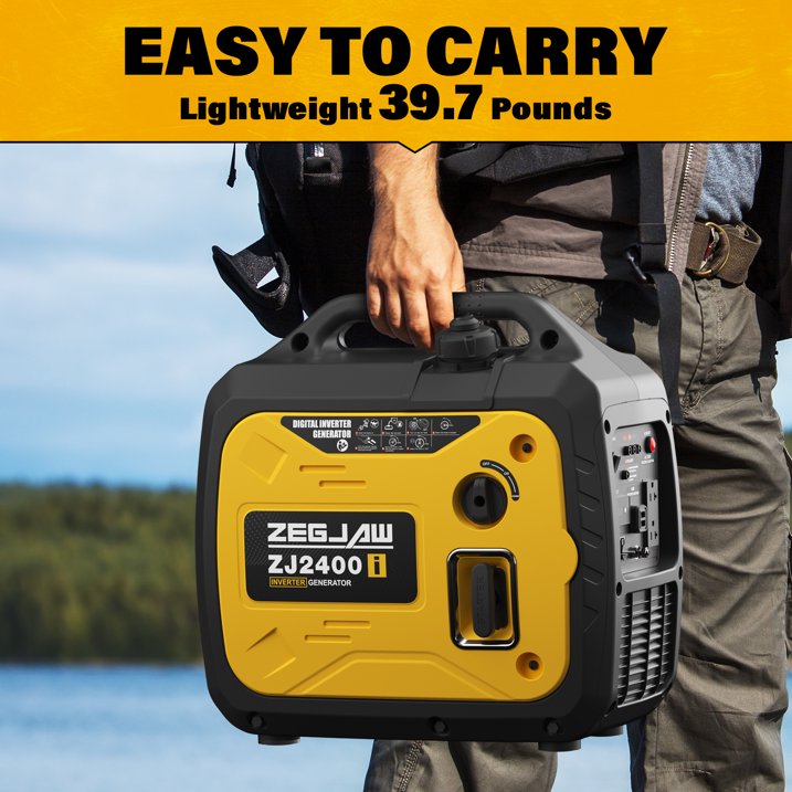 ZEGJAW 2400-Watt Portable Inverter Generator, EPA Compliant, CO-Sensor, Eco-Mode Feature, Lightweight & Quiet Gas Powered Generators for Home Use