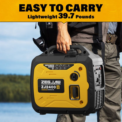 ZEGJAW 2400-Watt Portable Inverter Generator, EPA Compliant, CO-Sensor, Eco-Mode Feature, Lightweight & Quiet Gas Powered Generators for Home Use