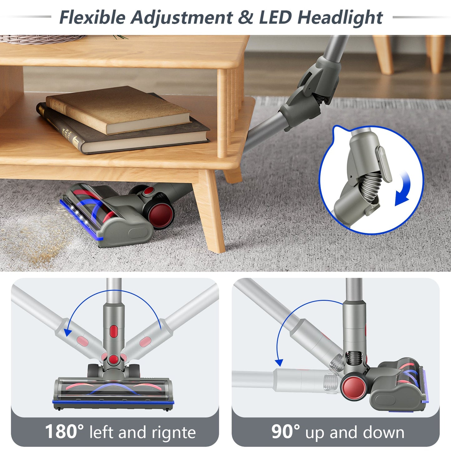 Cordless Vacuum Cleaner, 6-in-1 Stick Vacuum Cleaner with Double Dust Cup, Lightweight Rechargeable Vacuum with 450W Brushless Motor for Home Hard Floor Carpet Pet Hair, New