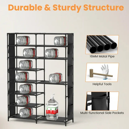 Shoe Rack, 8 Tier Large Shoe Organizer with 2 Side Pockets, Metal 22-26 Pairs Tall Shoe Storage Shelf, Shoe & Boots Cabinet for Closet Entryway Bedroom, Black