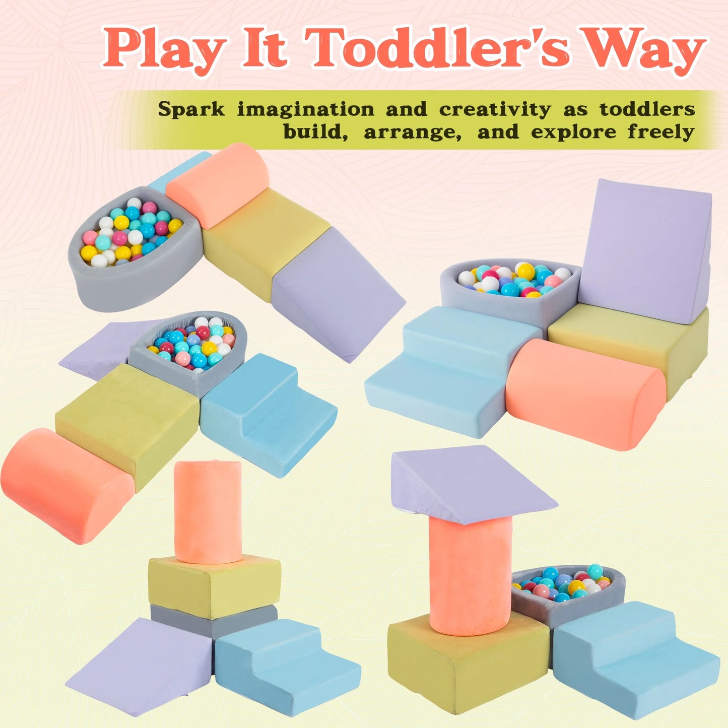 Spanspace Toddler Soft Play Climbing Set, 5-Piece Indoor Foam Climber with Ball Pit, Soft Blocks for Crawling, Sliding, Stacking, Gross Motor Development, Montessori Baby Play Set