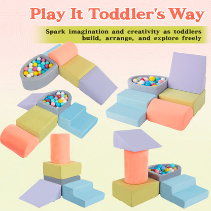 Spanspace Toddler Soft Play Climbing Set, 5-Piece Indoor Foam Climber with Ball Pit, Soft Blocks for Crawling, Sliding, Stacking, Gross Motor Development, Montessori Baby Play Set